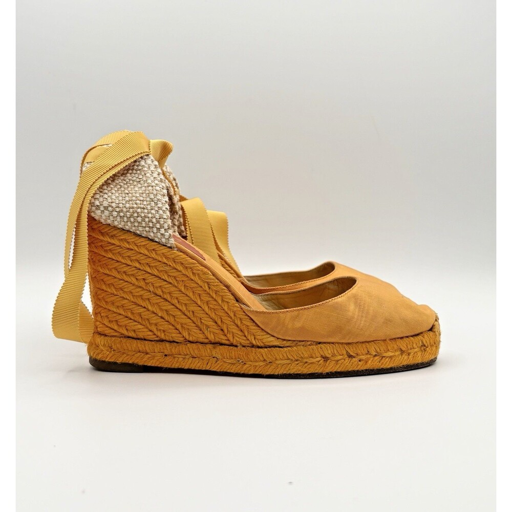 Christian Louboutin Espadrilles Sandals Heels Orange w/ Ribbon Tie Sz 36 6 Y2K